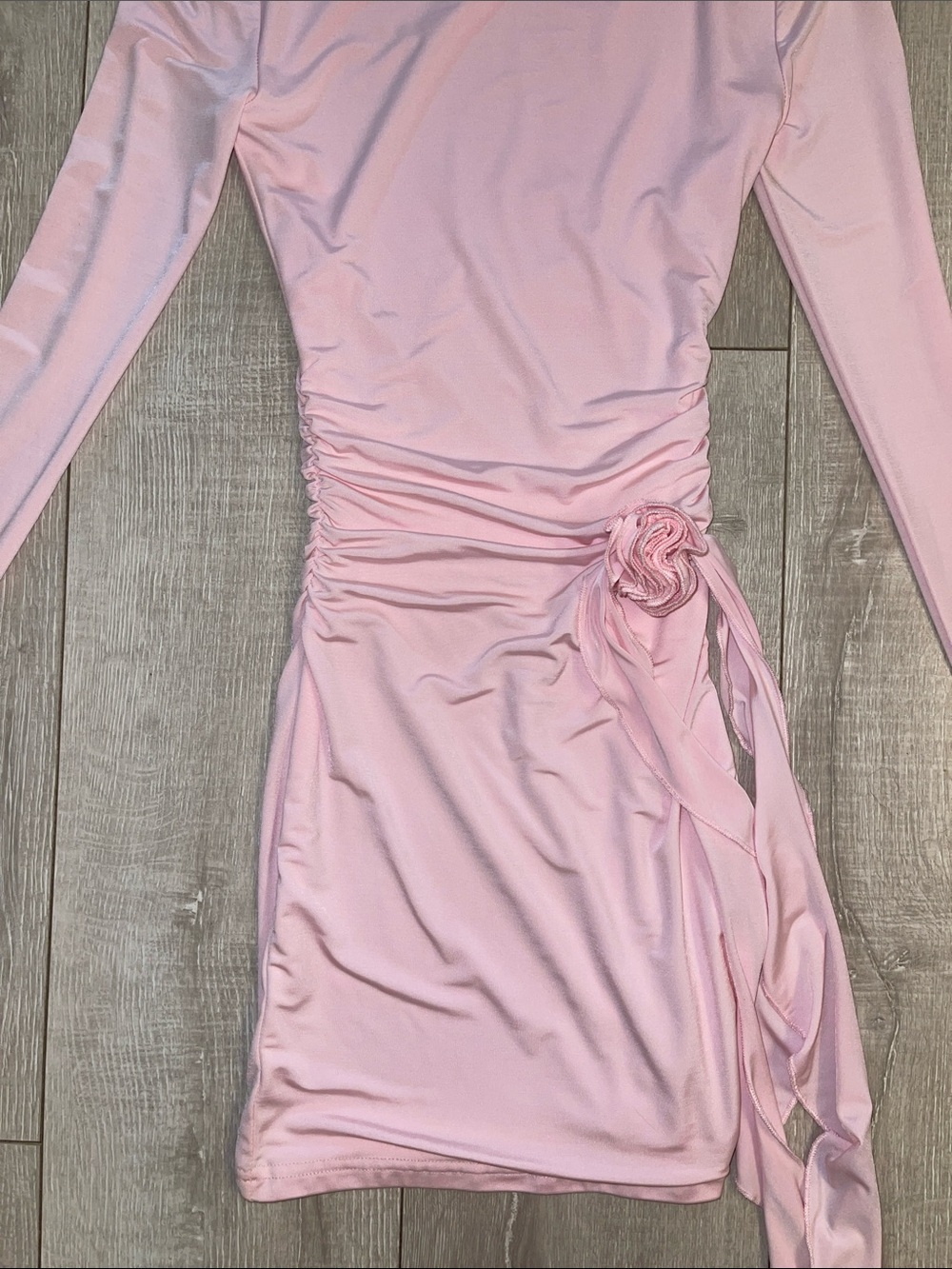NWOT White Fox Long Sleeve Pink Mini Dress Flower Appliqué & Drape Detail XXS - Picture 5 of 7